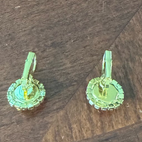 Milky Iridescent Green Zirconia Stones Drop GoldTone Beautiful Earrings - Picture 6 of 7